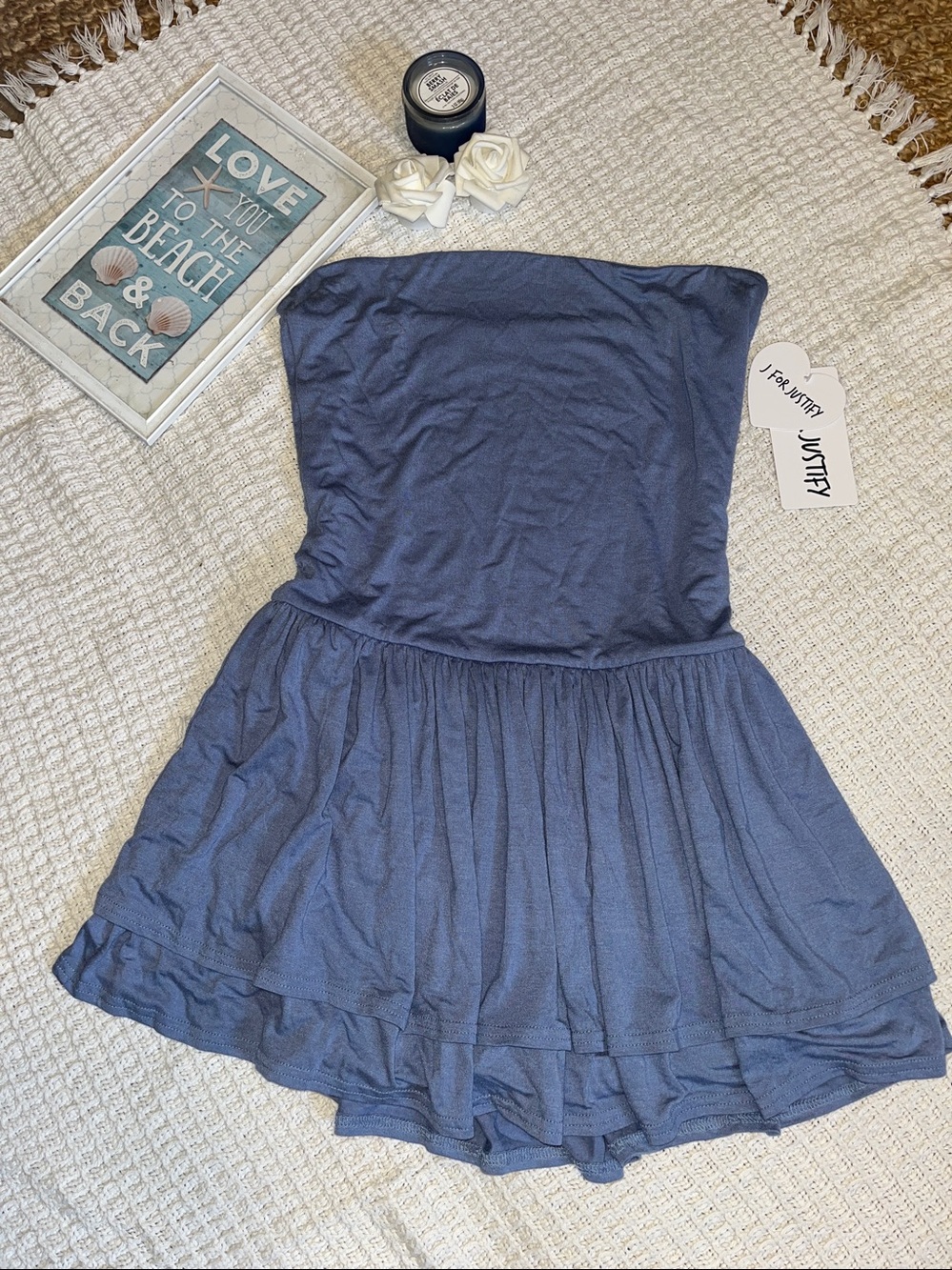 Nwt J for justify blue romper strapless stretchy comfy cute sz 1x